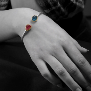 MODEL Red Tourmaline & Blue Topaz Silver bracelet