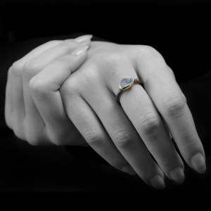 MODEL Aquamarine, Diamond, Gold bezel & oxidized Silver ring