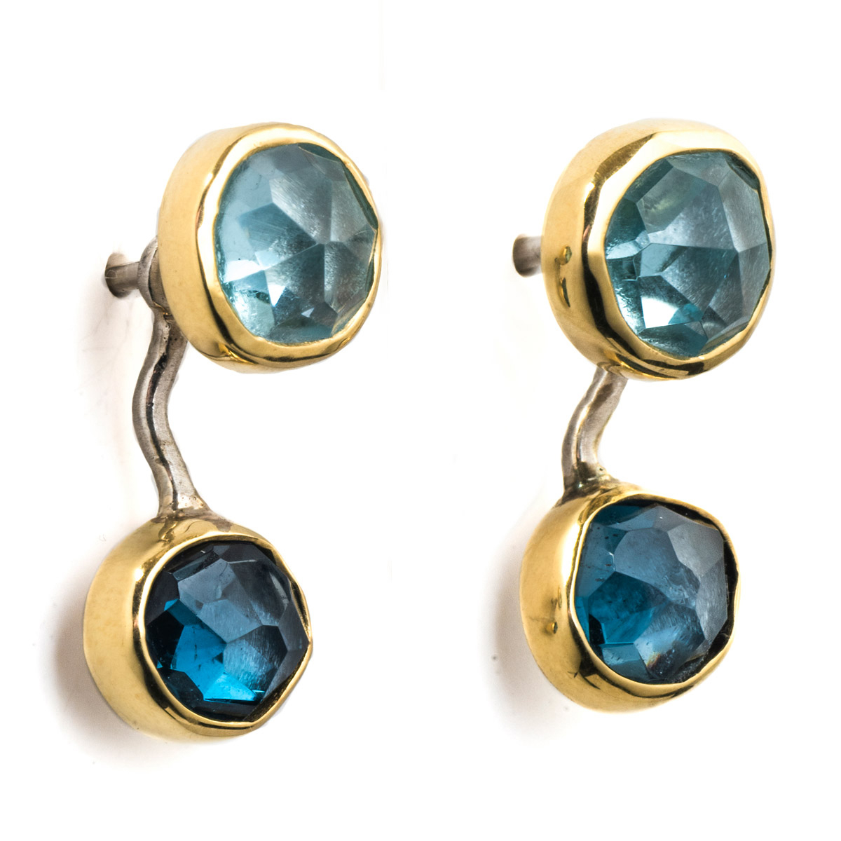 Aquamarine, Blue Topaz & Gold drop earrings