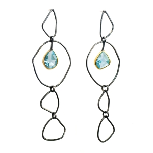 Green Amethyst and oxidized Silver dangling earrings