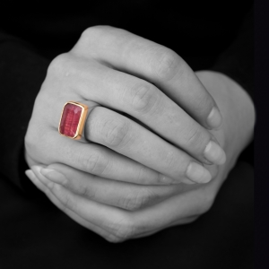 MODEL Red Tourmaline, Gold & Silver ring 