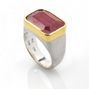 Red Tourmaline, Gold & Silver ring