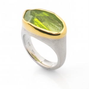 Peridot, Gold bezel & Silver ring
