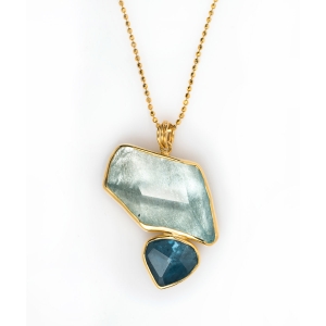 Aquamarine, Blue Topaz & Gold pendant
