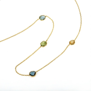 Citrine, Blue Topaz, Peridot, Aquamarine & Gold necklace