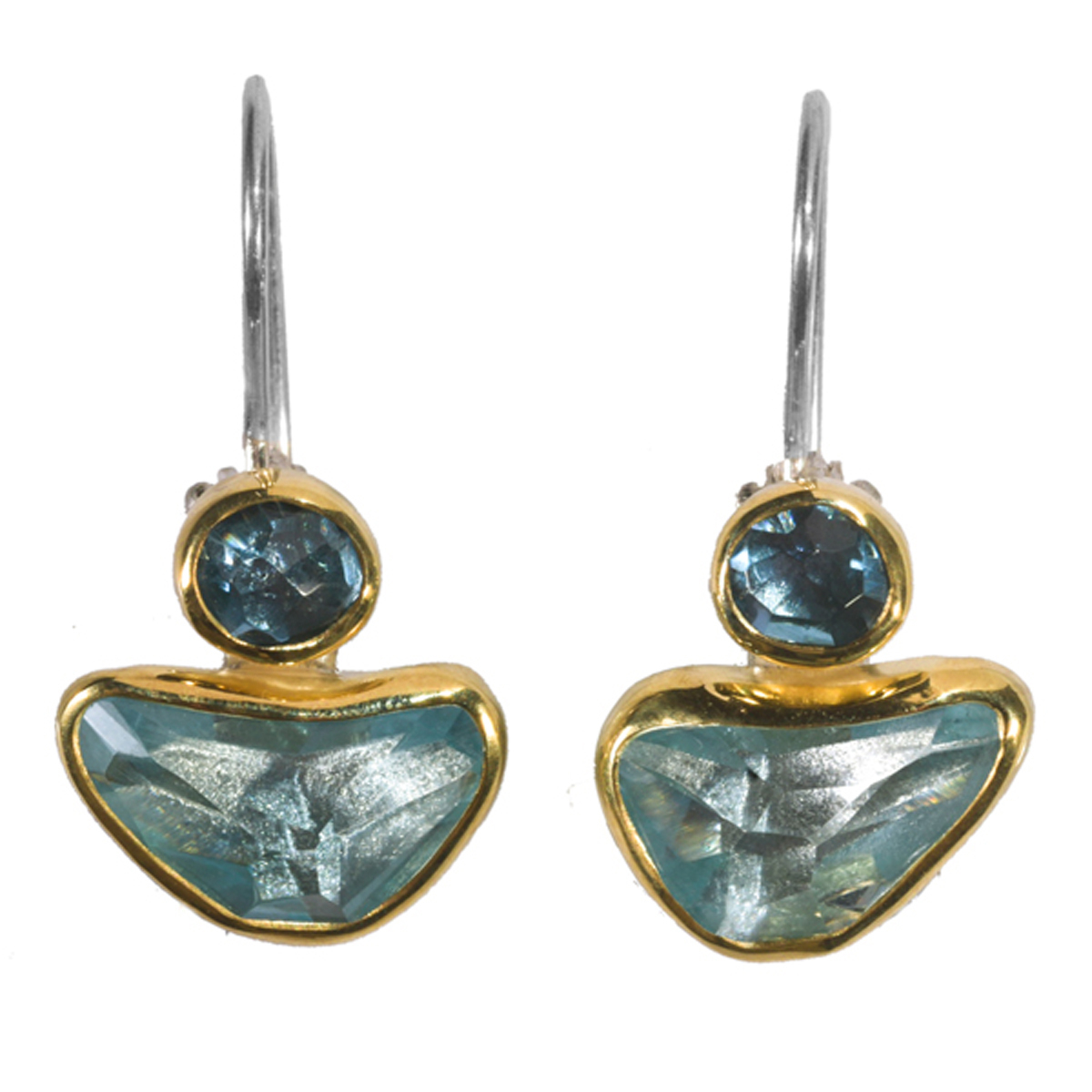 Aquamarine, Blue Topaz, Silver & Gold earrings