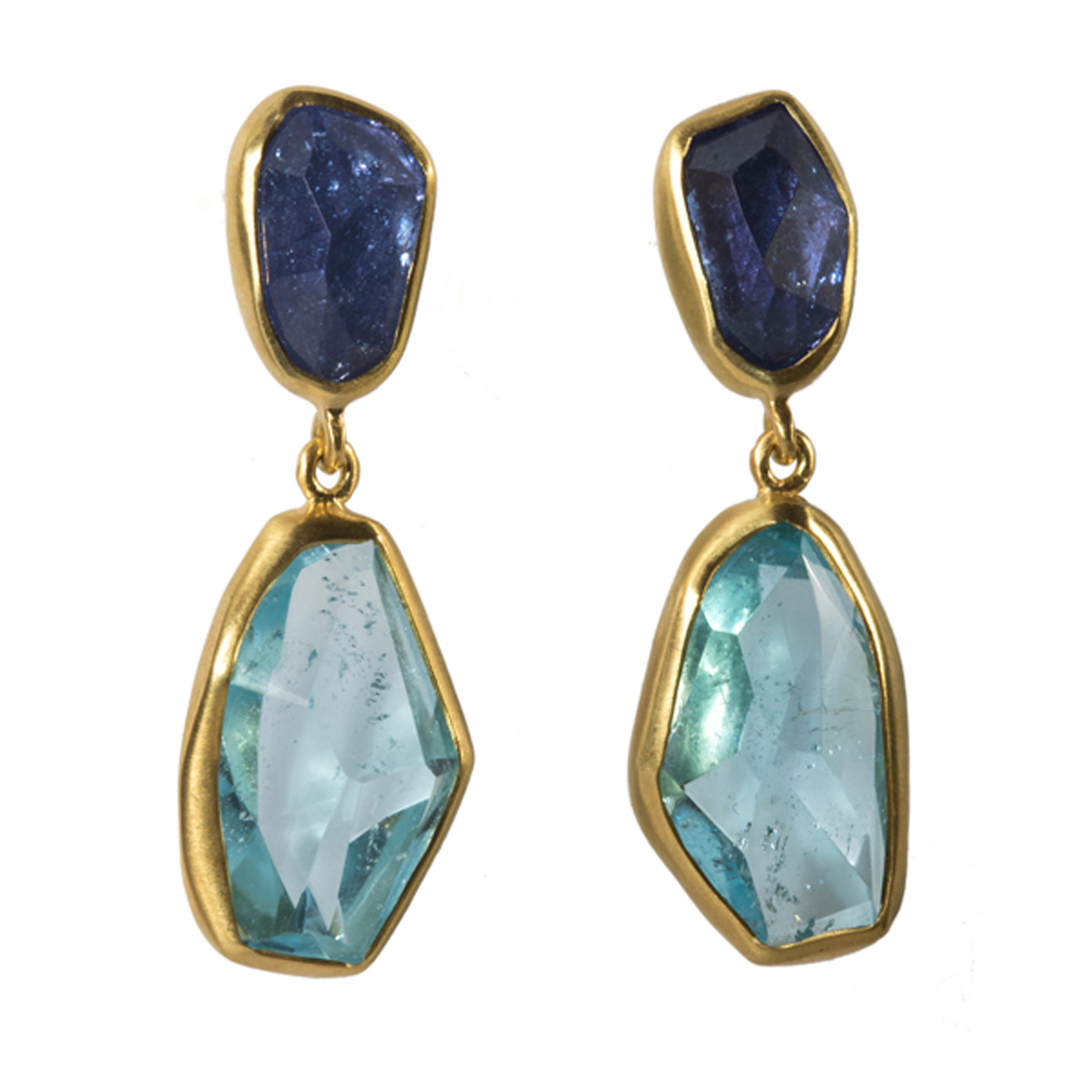 Tanzanite, Aquamarine & Gold earrings