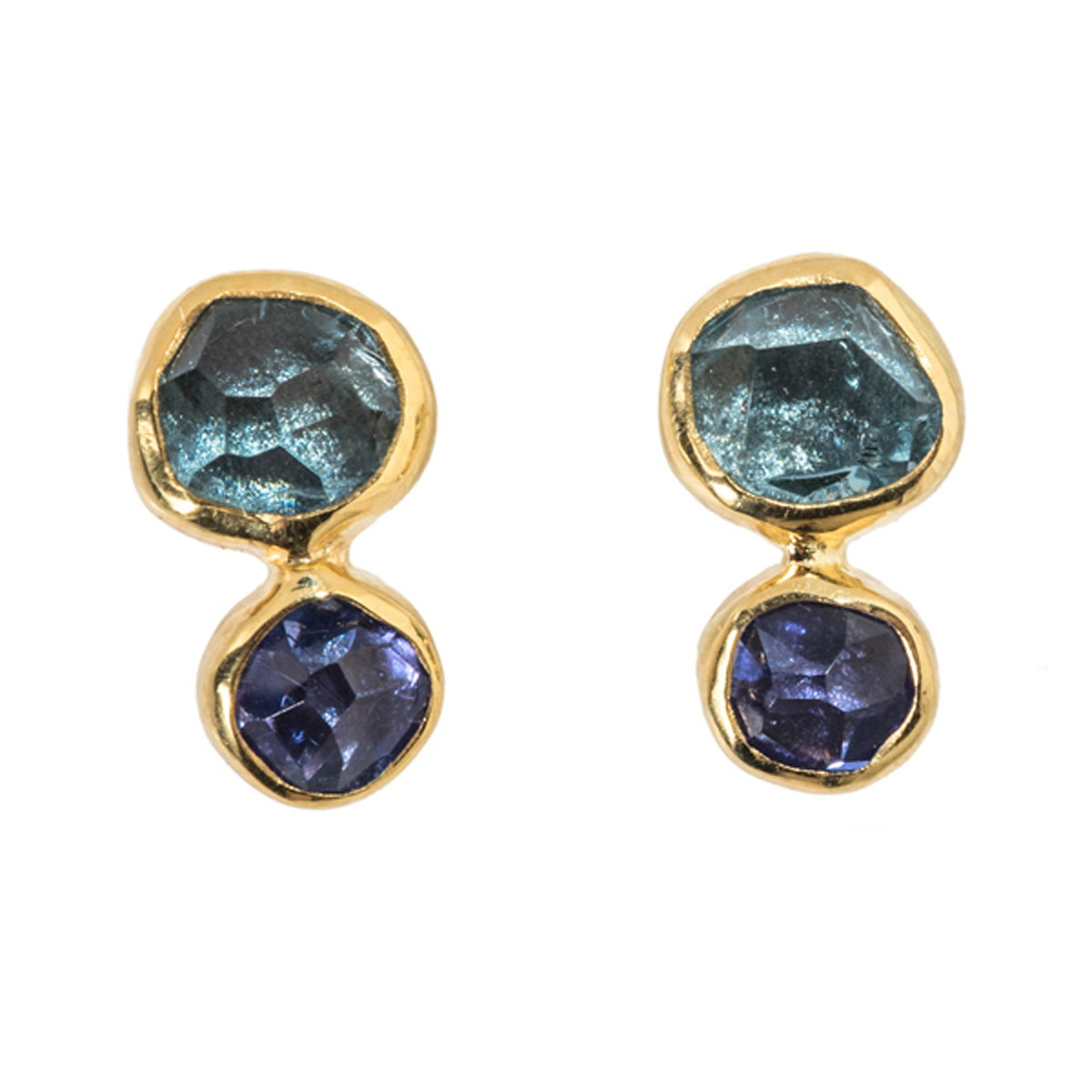 Tanzanite, Blue Topaz & Gold bezel earrings