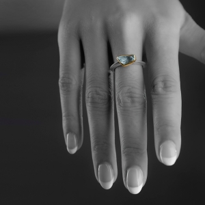 MODEL 2 Aquamarine, Silver & Gold bezel ring