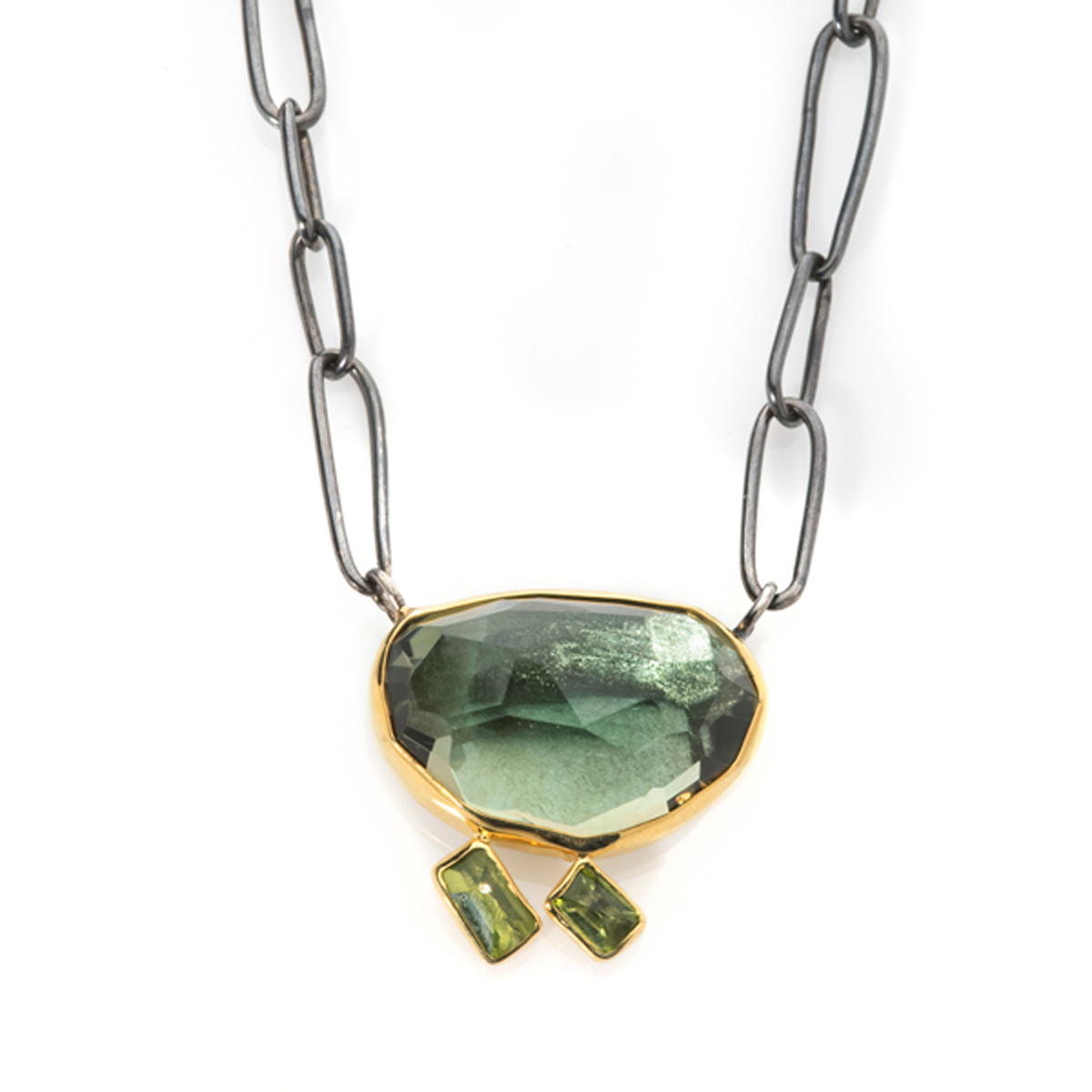 Green Amethyst, Tourmaline, Peridot & Silver necklace