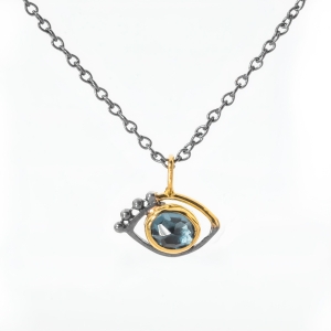 Blue Topaz, Gold & oxidized Silver eye pendant
