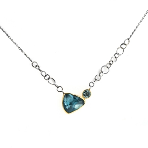Aquamarine, Blue Topaz, Gold bezel & oxidized Silver eye necklace