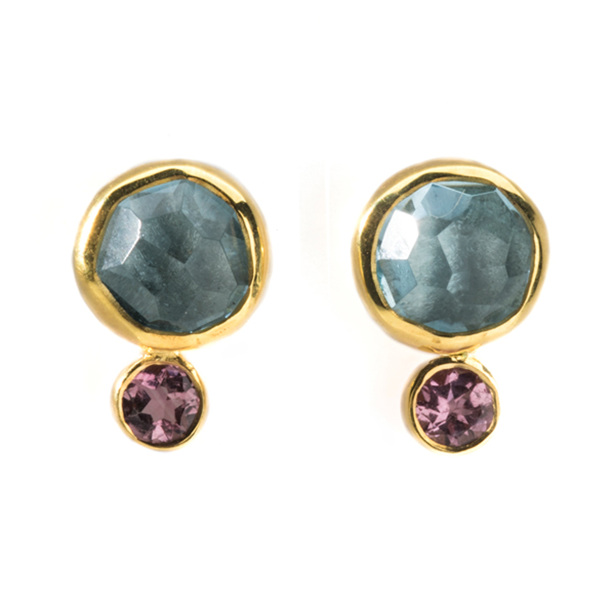 Aquamarine, Pink Tourmaline & Gold earrings