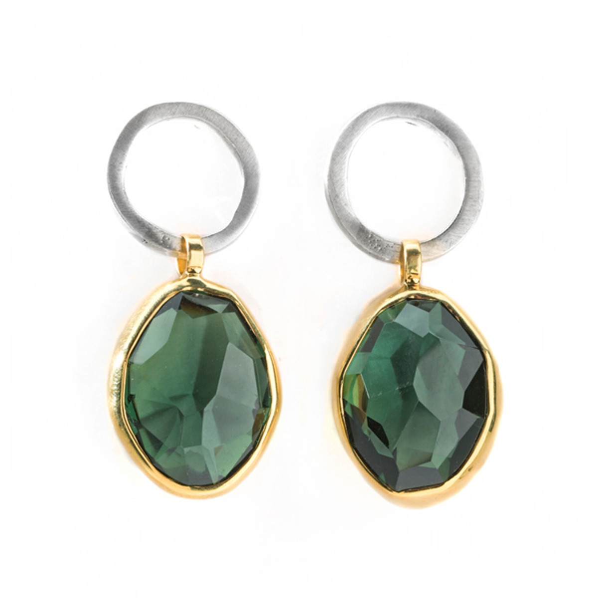 Green Amethyst, Silver Hoop earrings