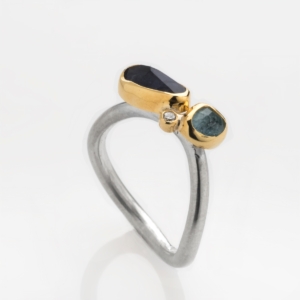 Tanzanite, Aquamarine, Diamond, Gold & Silver ring