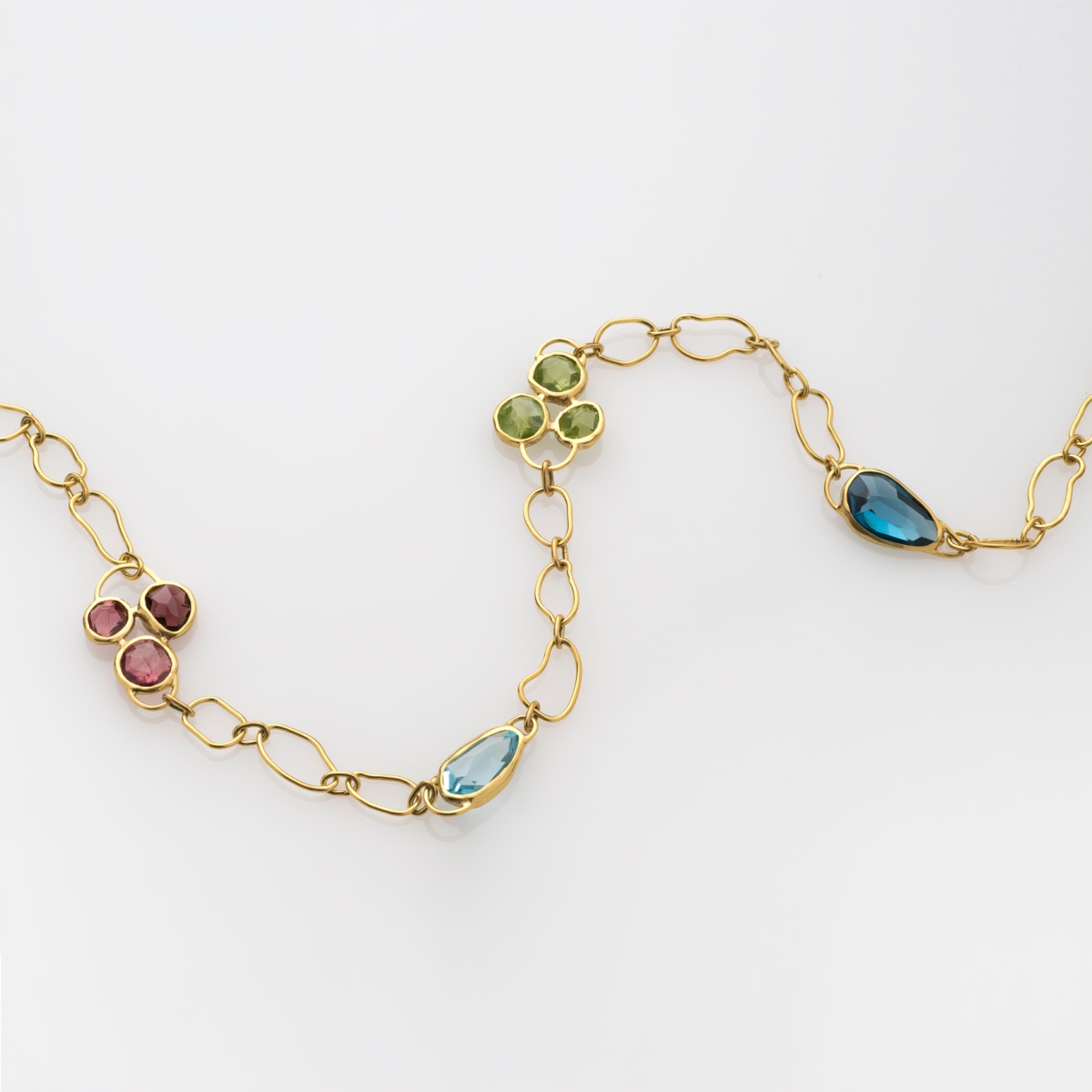Blue Topaz, Peridot, Aquamarine, Red Tourmaline & Gold necklace _DSC2172 1200