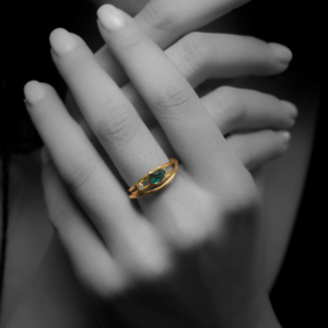Blue-Green Tourmaline, Diamond & Gold ring