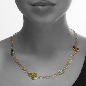 Blue Topaz, Peridot, Aquamarine, Red Tourmaline & Gold necklace _DSC2299_bw