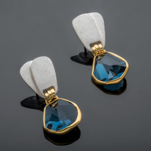Blue Topaz, Gold & Silver drop earrings